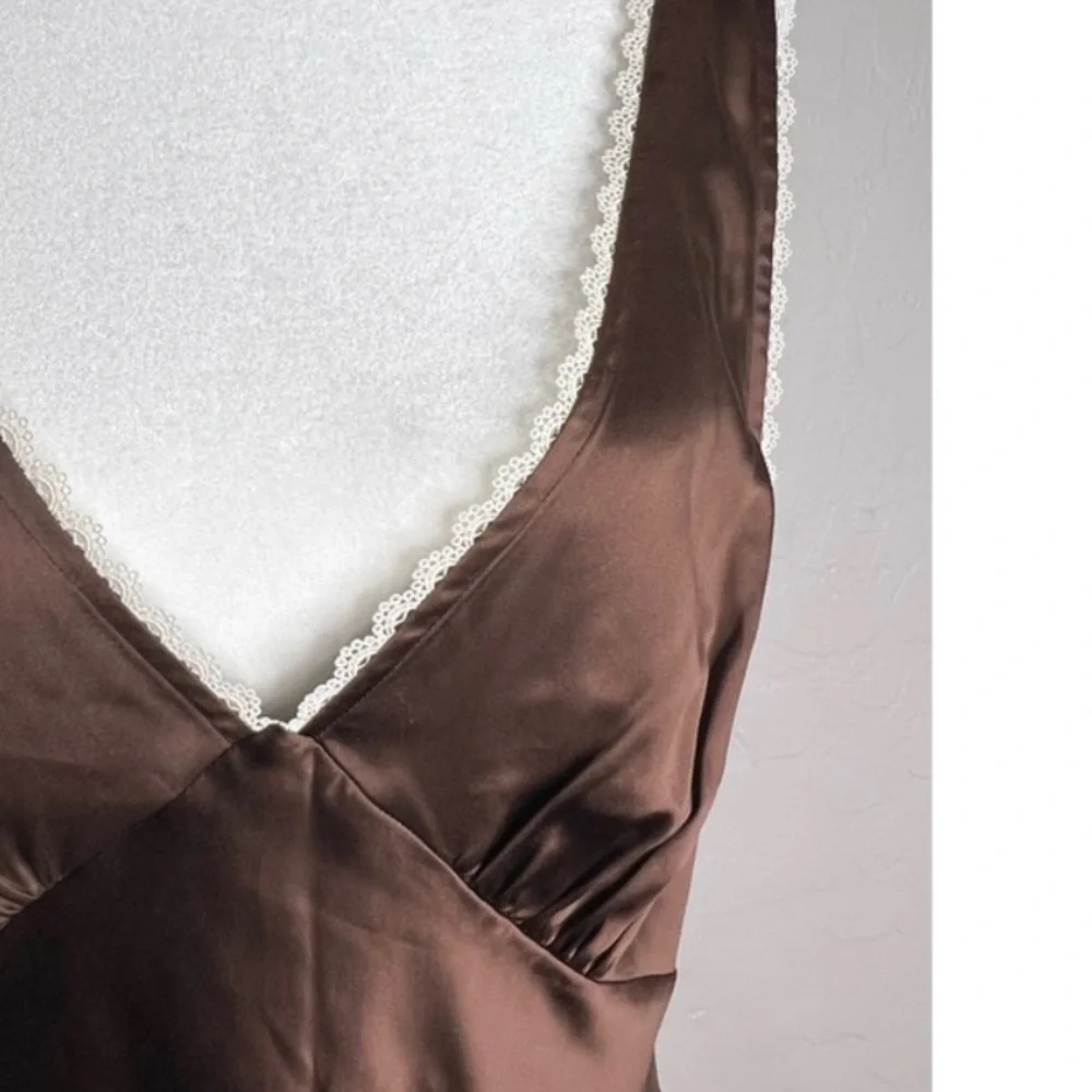 REFORMATION Keaton Silk White Lace Trim V-neck Mini Slip Dress in cafe b… - Picture 2 of 2